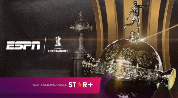 Imagem: marcas ESPN e Star+ ao lado da taça da Libertadores