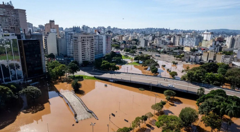 Foto de &aacute;rea de Porto Alegre inundada ap&oacute;s enchentes