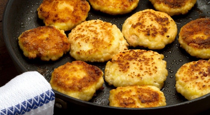 Homemade cheese pancakes in the pan