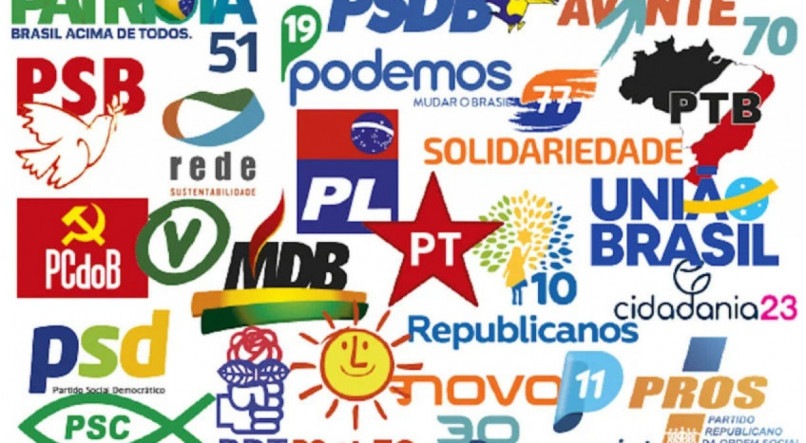 Na imagem, montagem com os logotipos dos partidos políticos brasileiros