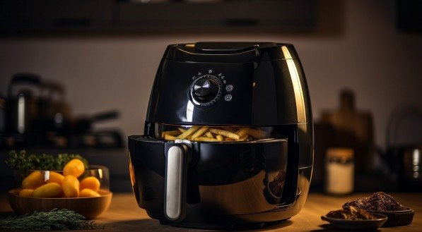 Imagem de air fryer com batatas fritas