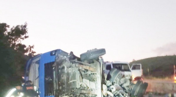 Caminhão tomba ao desviar de bois na BR-232, nesta quarta-feira (26)
