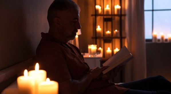 Imagem ilustrativa de um homem orando à noite