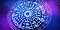 Zodiac circle on the background of the dark space. Astrology. The science of stars and planets. Esoteric knowledge. Ruler planets. Twelve signs of the zodiac
