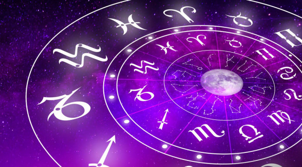 Astrology Zodiac sign of Horoscope with the star and the moon background. Magic power of fortune in the universe Concept.