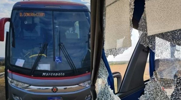 Imagem do vidro do ônibus quebrado após o acidente