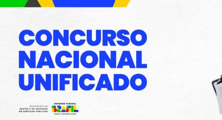 Imagem nas cores azul e branca ilustra o Concurso Nacional Unificado, o CNU, que será realizado em agosto