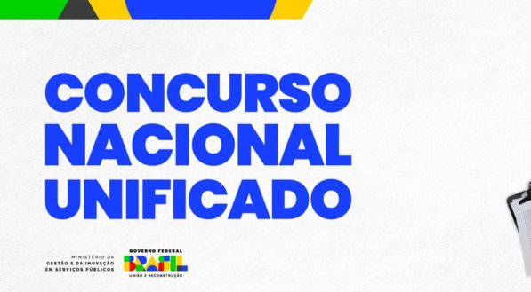 Imagem nas cores azul e branca ilustra o Concurso Nacional Unificado, o CNU, que será realizado em agosto