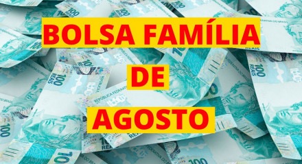 Imagem ilustra o benefício que será pago no mês de agosto com foto de notas de 100 reais ao fundo
