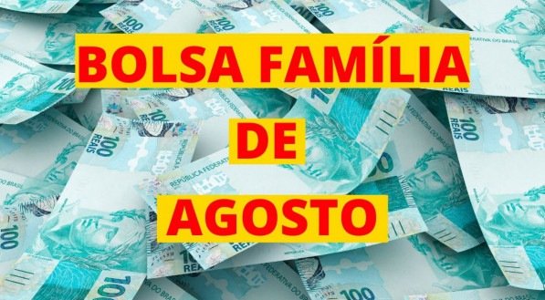 Imagem ilustra o benefício que será pago no mês de agosto com foto de notas de 100 reais ao fundo