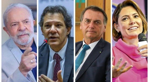 Montagem com foto de Lula, Haddad, Bolsonaro e Michelle