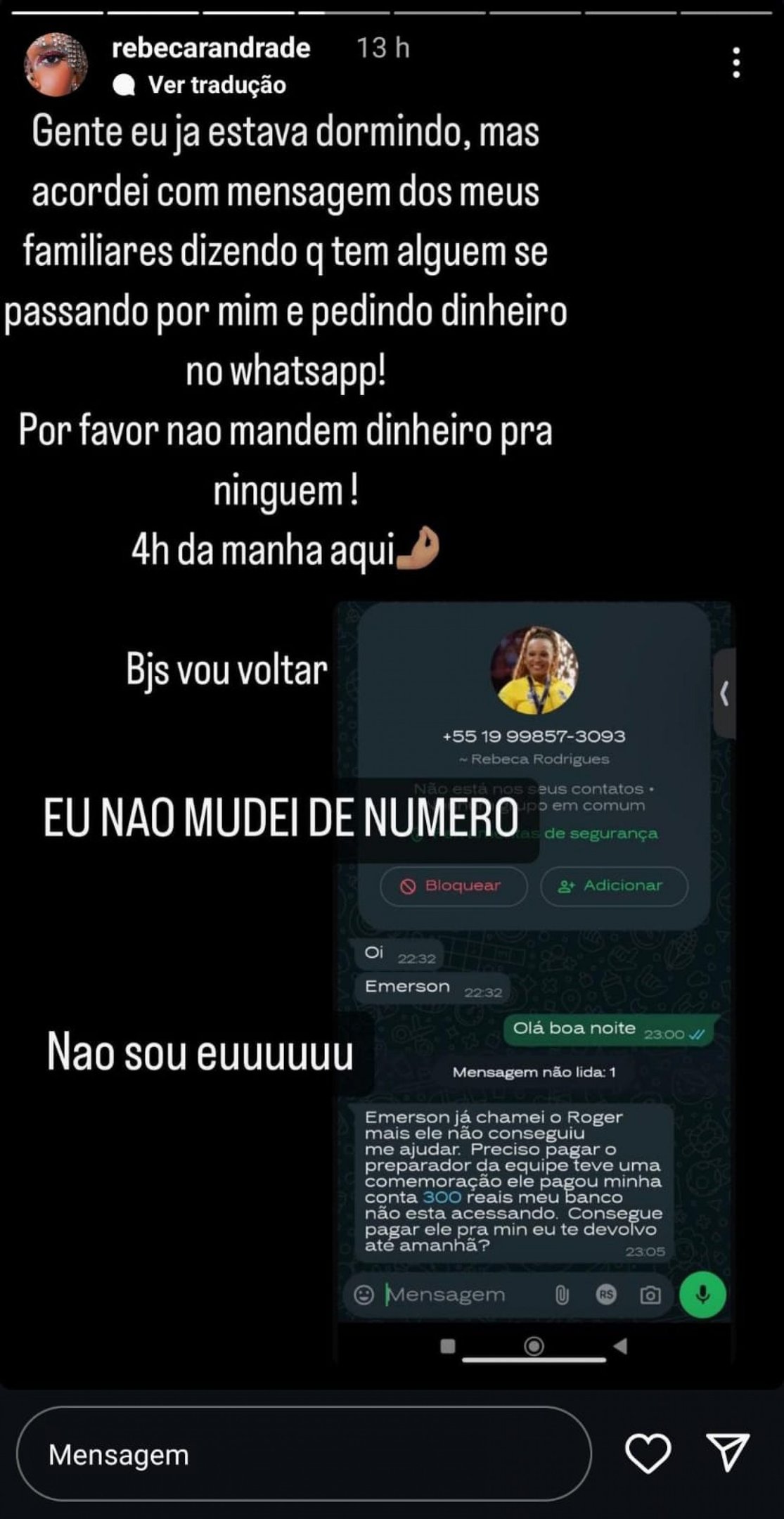 Storys de Rebeca Andrade Reprodução redes sociais