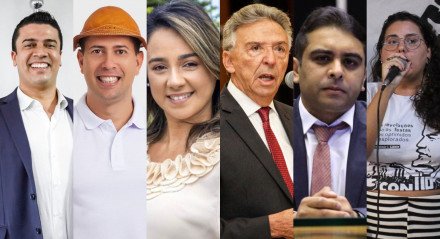 Em sequência, Rodrigo Pinheiro (PSDB), Armandinho (SD), Michelle Santos (PSOL), José Queiroz (PDT), Fernando Rodolfo (PL) e Maria Santos (UP), candidatos à prefeitura de Caruaru