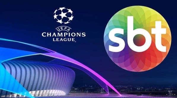 Imagem da logo do SBT ao lado da marca da Uefa Champions League