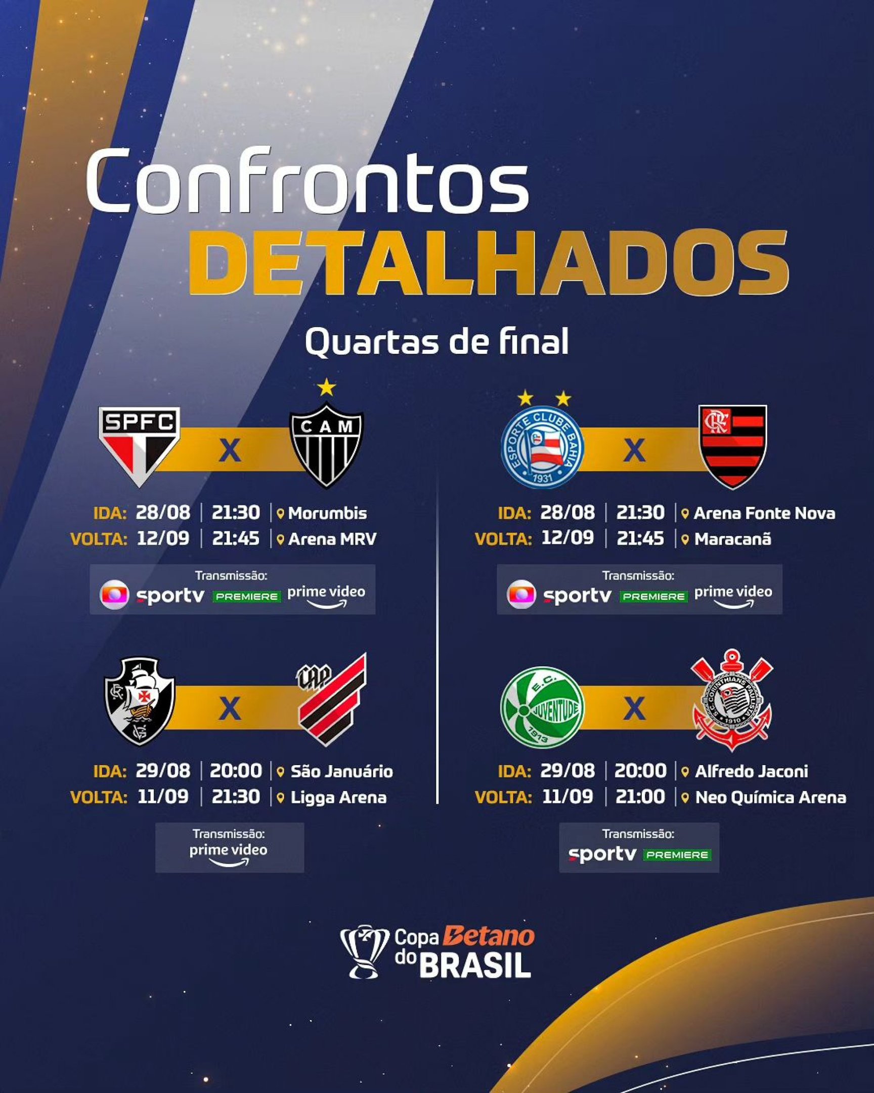 Todas as transmissões das quartas de final da Copa do Brasil 2024 Reprodução/Instagram