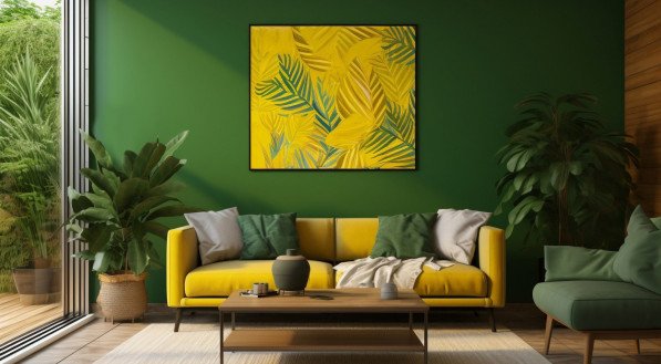 Imagem de sala decorada com parede verde