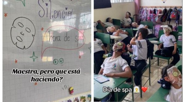 Mishell Aguilar dá aula em uma escola infantil e montou um "spa" na sala de aula