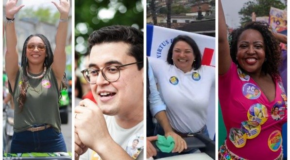 Mosaico com fotos dos candidatos a vice-prefeito do Recife em agendas na cidade