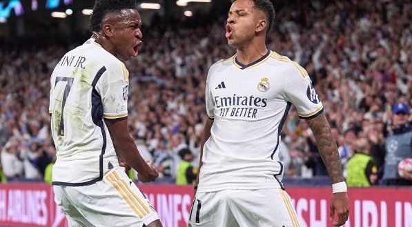 Vinícius Júnior e Rodrygo comemoram gol do Real Madrid