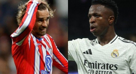 Griezmann (Ã  esquerda) e Vinicius Junior (Ã  direita)