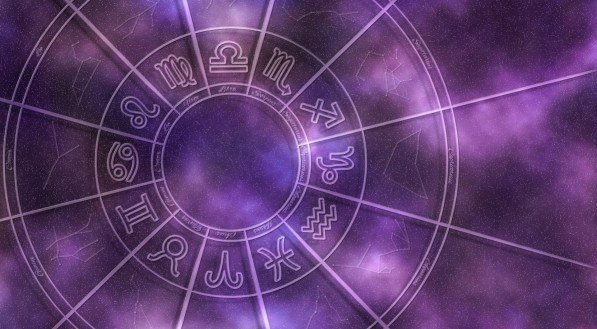 Roda da astrologia com os símbolos de cada signo.