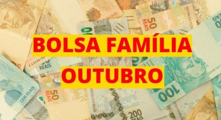 Imagem do Bolsa Família com notas de dinheiro ao fundo