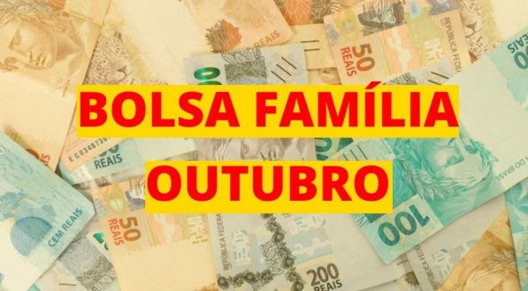 Imagem do Bolsa Família com notas de dinheiro ao fundo