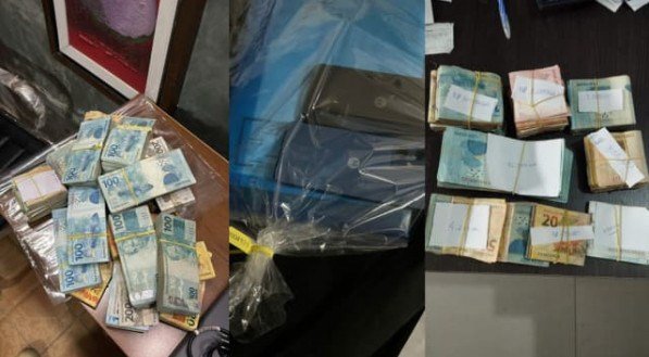 Imagem do dinheiro e eletrônico apreendido na operação policial