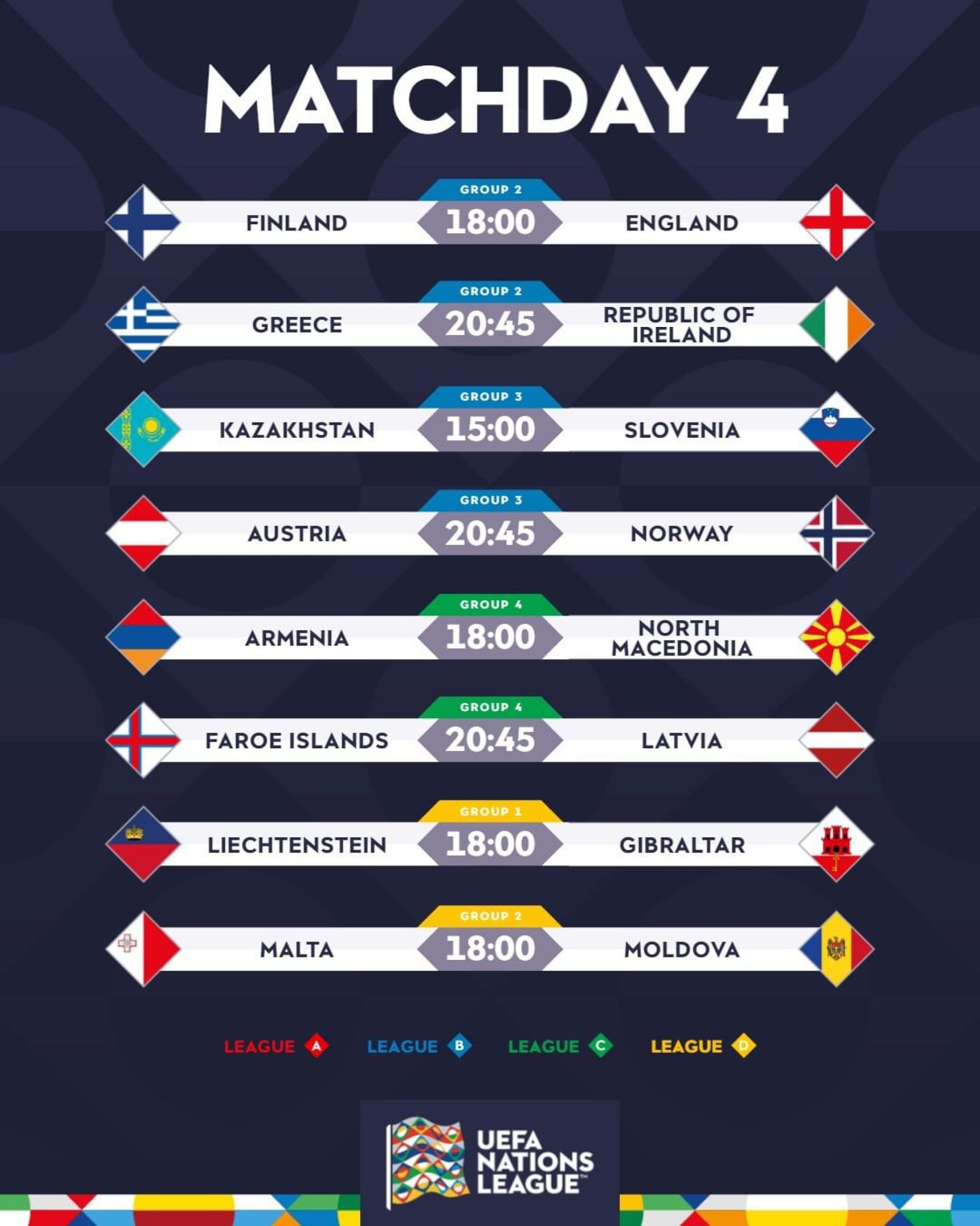 Jogos da 4ª rodada da Liga das Nações 2024/25 Divulgação/UEFA