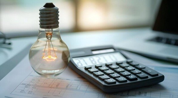 Lâmpada e calculadora simbolizam a economia na conta de luz