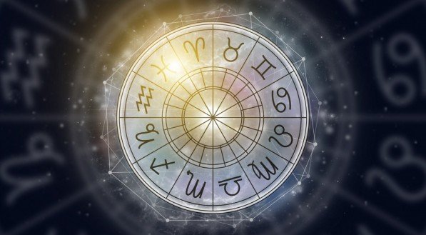 Imagem de um círculo astrológico com signos do zodíaco