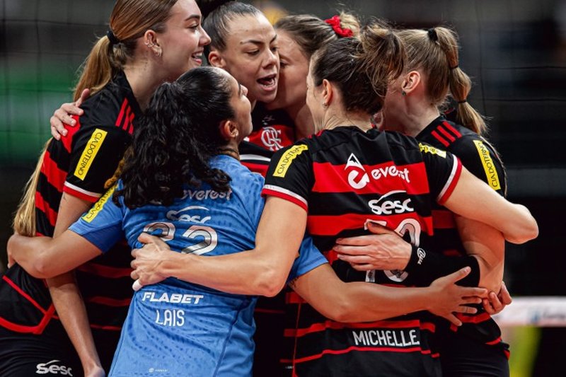 Imagem das jogadoras do Sesc RJ Flamengo na Superliga Feminina