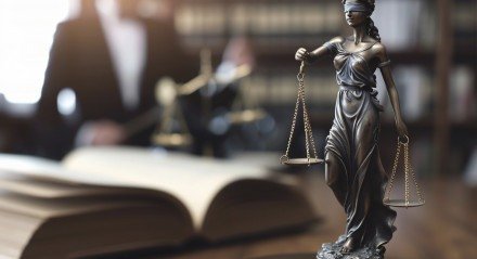 Imagem do curso de Direito, do símbolo da Justiça, feita com ajuda de inteligência artificial (ia)