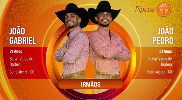 Os gêmeos João Gabriel e João Pedro têm 21 anos, são do time Pipoca do BBB 25