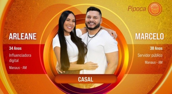 Arleane tem 34 anos e o marido Marcelo tem 38 anos. Os dois são Pipoca no BBB 25