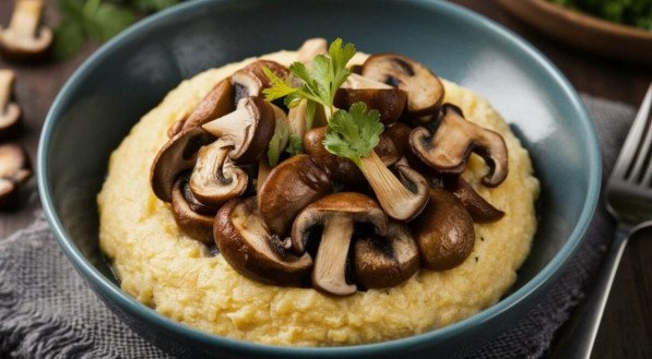 Polenta com cogumelos salteados (Imagem: Food Fantasy | Shutterstock)