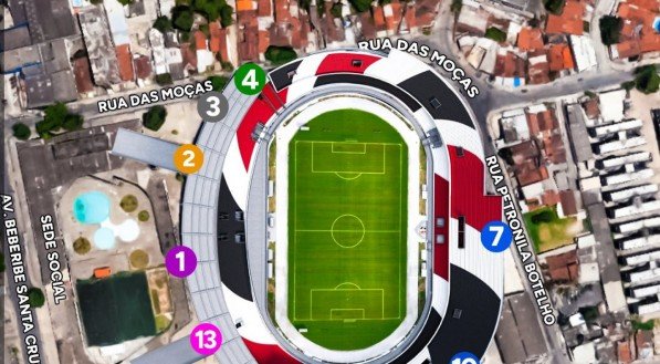 Esquema de acesso para o Estádio do Arruda em Santa Cruz x Afogados