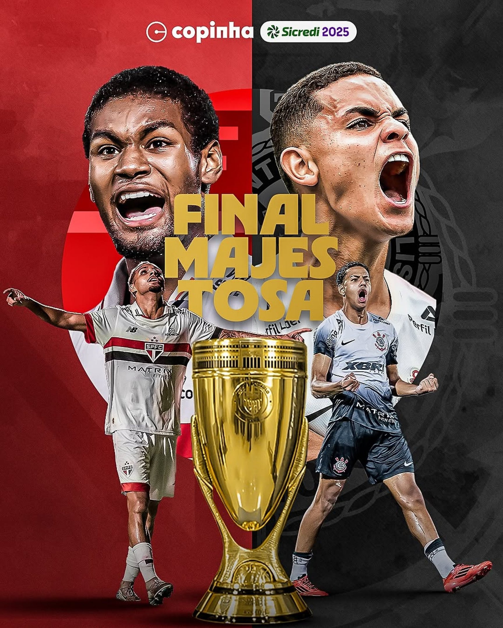 Arte com a taça da Copinha 2025 e jogadores de São Paulo e Corinthians Instagram/FPF-SP