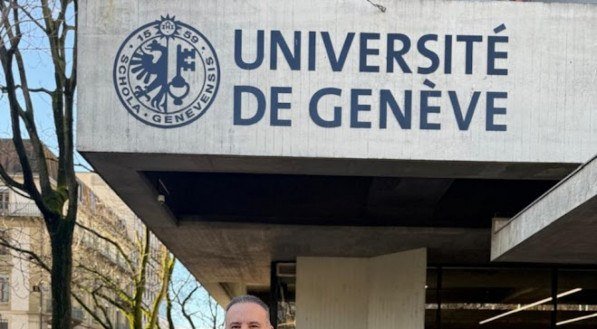 Inácio Feitosa visitando a Universidade de Genebra, na Suíça, com a esposa Isabel Almeida