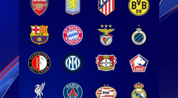 Imagem dos 16 clubes das oitavas de final da Champions League