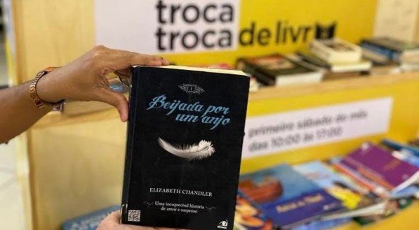 Imagem de um livro na feira do troca