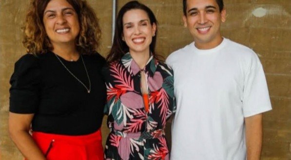 Dani Brito, Renata Borba e Aurélio Duvivier em evento no Cais do Sertão