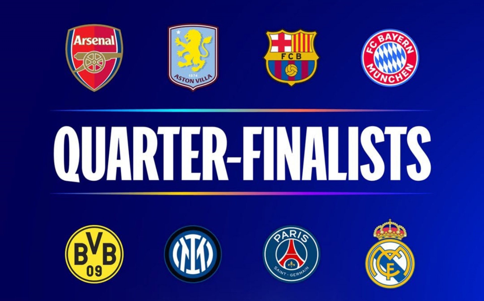 Times das quartas de final da Champions League 2024/25 Divulgação/UEFA