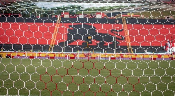 Barradão com um leão pintado no meio na arquibancada