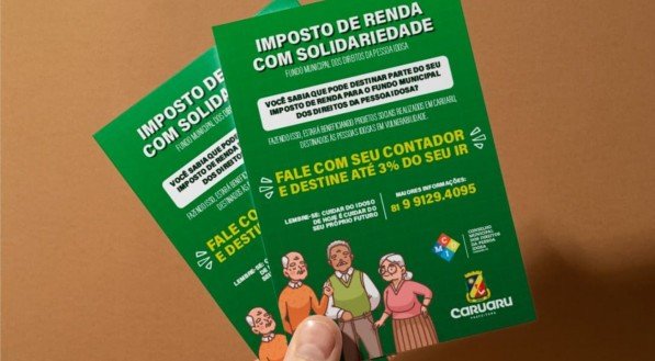 Imagem de informativo sobre campanha de Imposto de Renda em Caruaru voltado para o auxílio de pessoas idosas