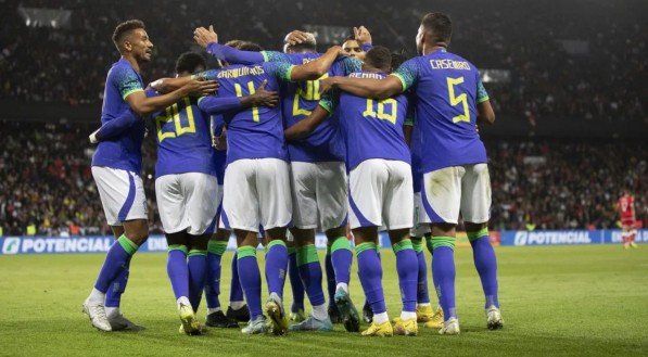 Jogadores da Seleção Brasileira durante amistoso em 2022, contra a Tunísia