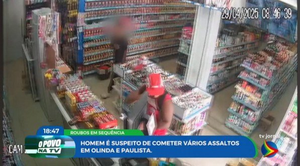 Imagem de câmeras de segurança de estabelecimento assaltado na Tabajara