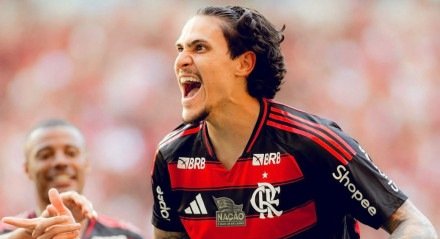 Pedro celebra gol pelo Flamengo na temporada 2025