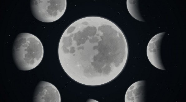 Fases da lua definidas em fundo de espaço escuro com estrelas ilustração vetorial realista