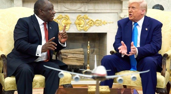 Donald Trump, presidente dos EUA, durante encontro com o presidente da África do Sul, Cyril Ramaphosa